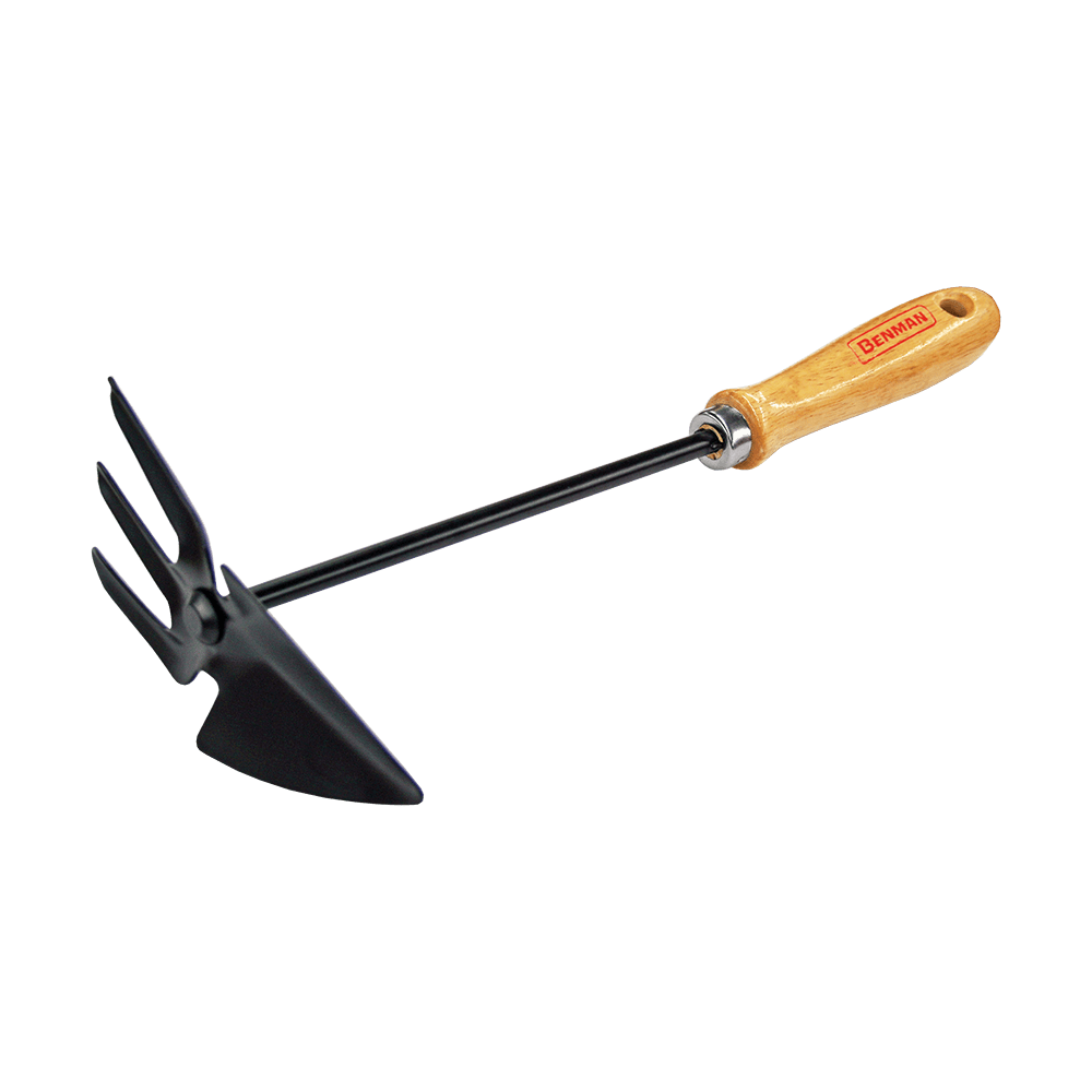 Azada Benman con rastrillo de 3 dientes y mango de madera