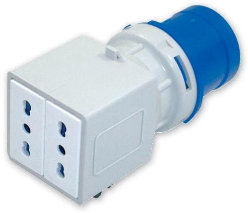 Plug with adapter Rosi Ind.2P+T 16A - 2 Sockets IT P17/11 Bip.10/16A 
