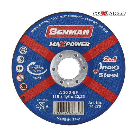 Disco de corte Benman Maxpower de 230 x 2,5 mm para acero y acero inoxidable