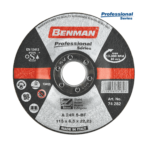 Professional series abrasive grinding disc for steel 115X6.5mm Benman