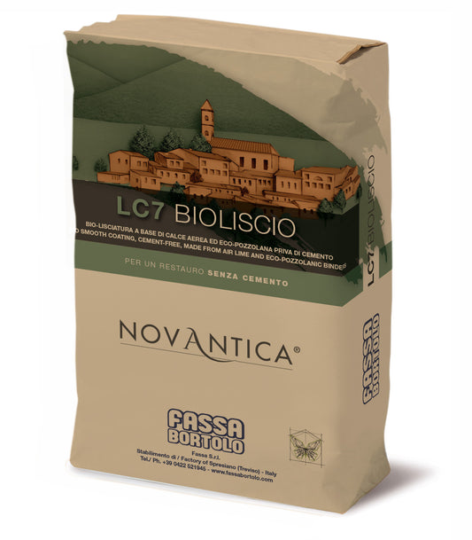 Revoque de acabado liso a base de cal y puzolana sin cemento LC 7 BIOLISCIO 20 kg