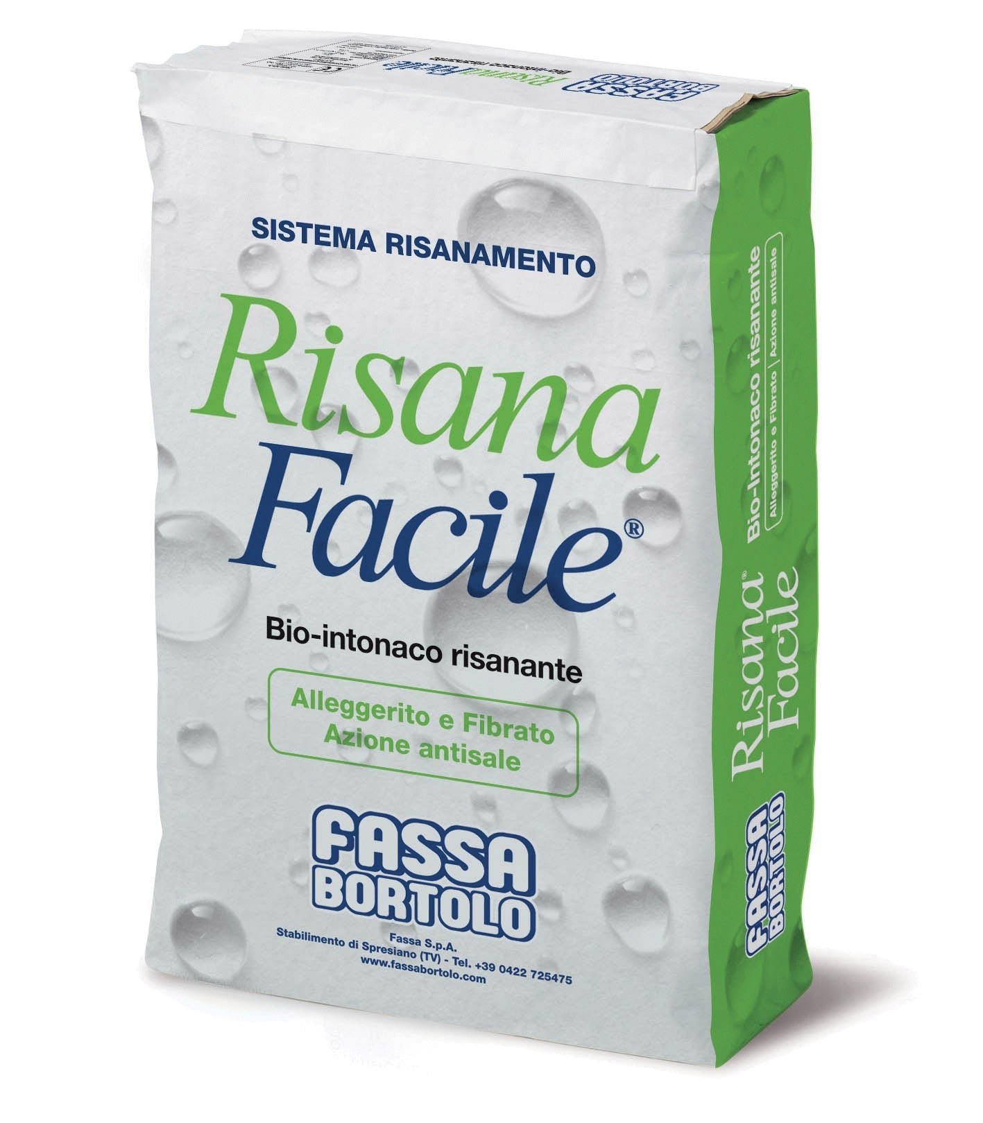Bioplastia blanca macroporosa ligera y reforzada con fibra Risana facile, 25 kg