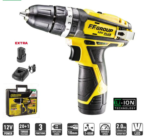 CHD 12V Plus Drill Driver Set + Bits, Charger, and Extra Battery – FF Group 